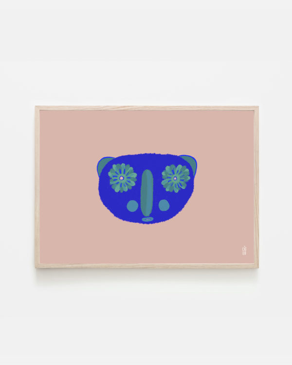 Illustration of blue and green mask on pink background art print inspired by ethical masks